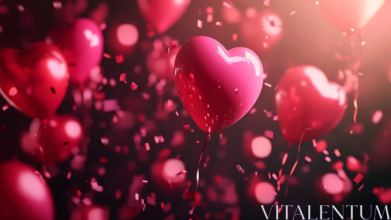 Pink Heart Balloons Dancing in Glowing Light