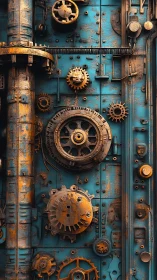 Rust-kissed teal machinery of gears, pipes, and stories.