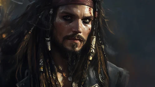 Weathered pirate captain portrait under low dramatic light