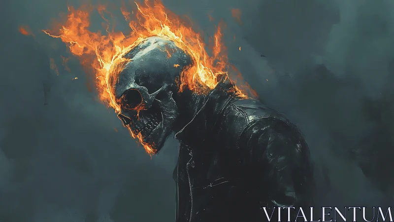 Flaming skull rider rendered with dynamic lighting and textured leather