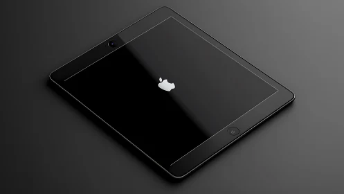 Black iPad tablet displaying Apple logo on dark background