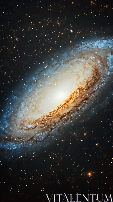 Spiral galaxy glows with dust lanes and dense starfield