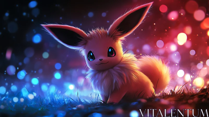 Glowing fox-like creature rendered in neon bokeh nightscape