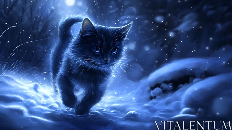 Arctic Feline Traversing Luminous Snowscape with Electric Ambiance