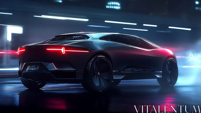 Aerodynamic EV concept car rendered with neon-lit motion blur