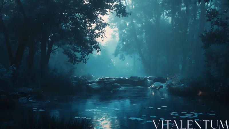 Luminescent Stream Through Emerald Woodland Reverie.