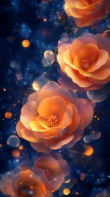 Luminescent Blooms Suspended in Ethereal Blue-Gold Particle Field