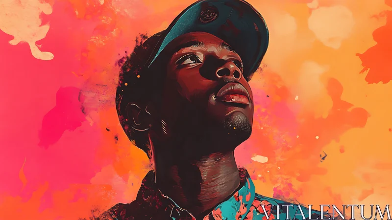 Portrait of young man in cap against bright abstract backdrop