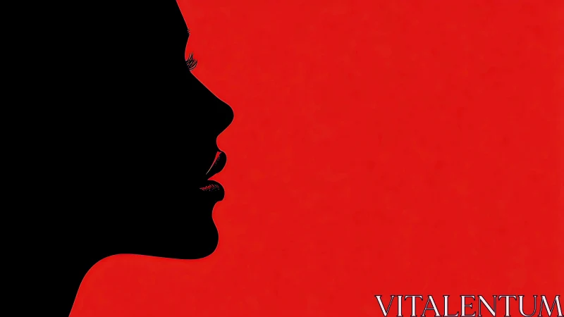 Silhouette profile of woman against solid red background.