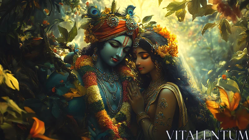Divine Radiance: Krishna and Radha in Eternal Golden Splendor.