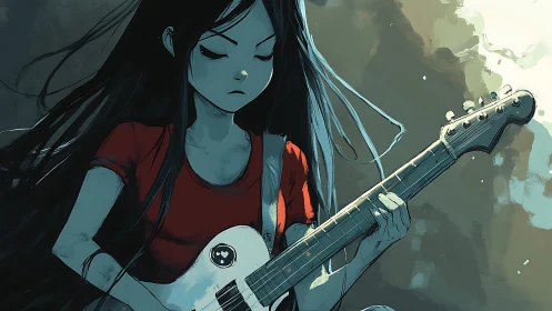 Storm-brewed guitar girl rides a quiet electric thunder.