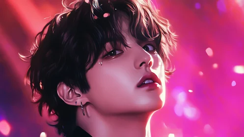 Electric night portrait in glowing pink neon haze.