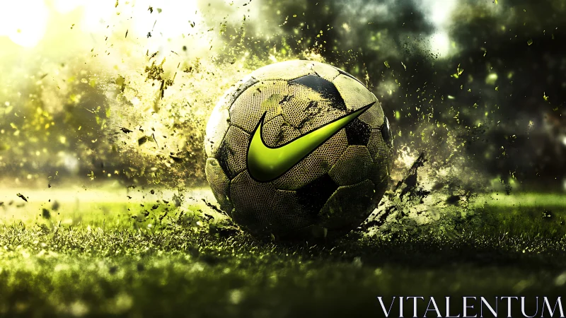 Explosive Nike football impact under dramatic stadium light.