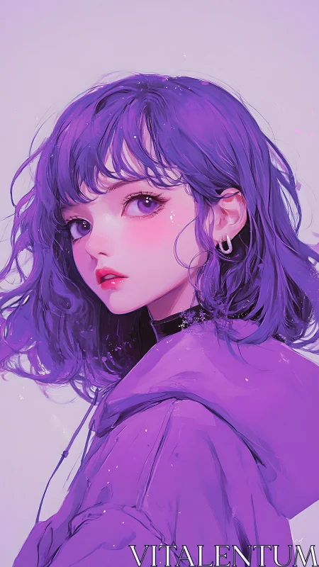 Dreamy purple girl in a soft, glowing anime portrait.