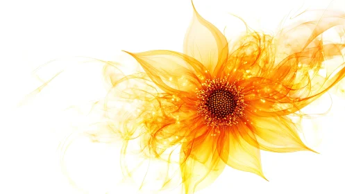 Luminous abstract sunflower radiates fiery translucent petals
