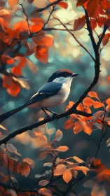 Songbird on branch rendered with shallow depth and bokeh field