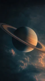 Ringed gas giant planet rendered with dramatic side lighting