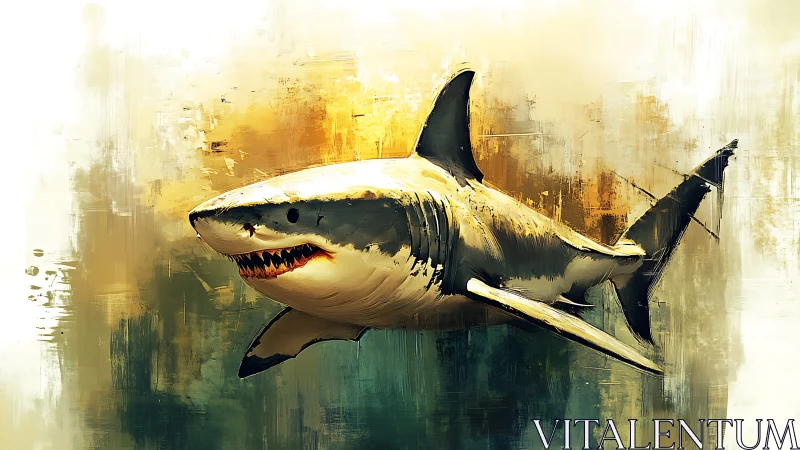 Great white shark rendered in dynamic painterly strokes.