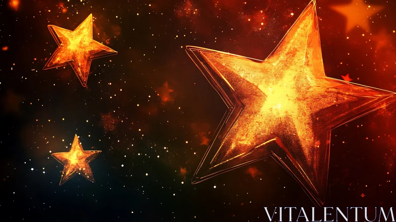 Molten gold stars drifting through a cosmic ember sky.