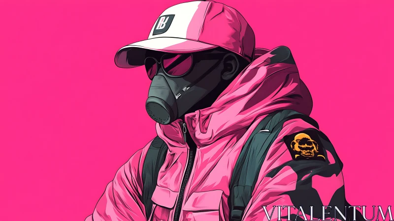 Neon pink urban rider in tactical respirator profile study.