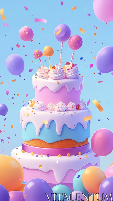 Multi-tiered confectionery structure with procedurally rendered frosting layers and spherical decora