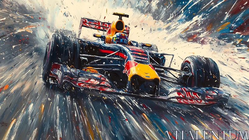 Formula racing car painted with dynamic motion effects