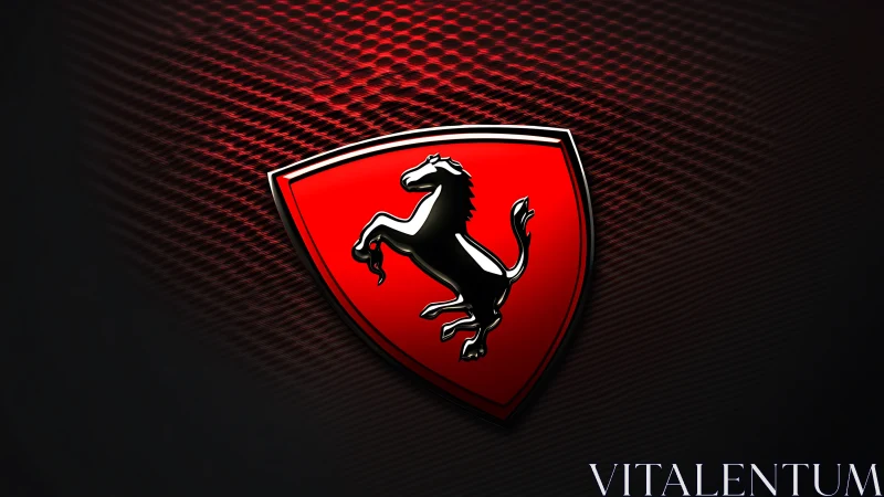 Prancing black stallion crest blazing over molten red mesh.