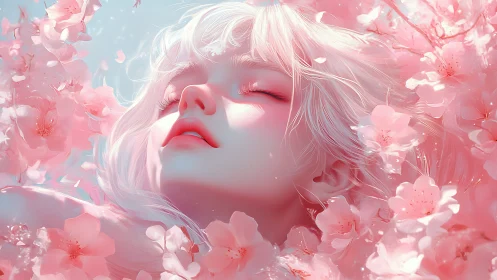 Dreamy spring slumber beneath drifting cherry blossoms.