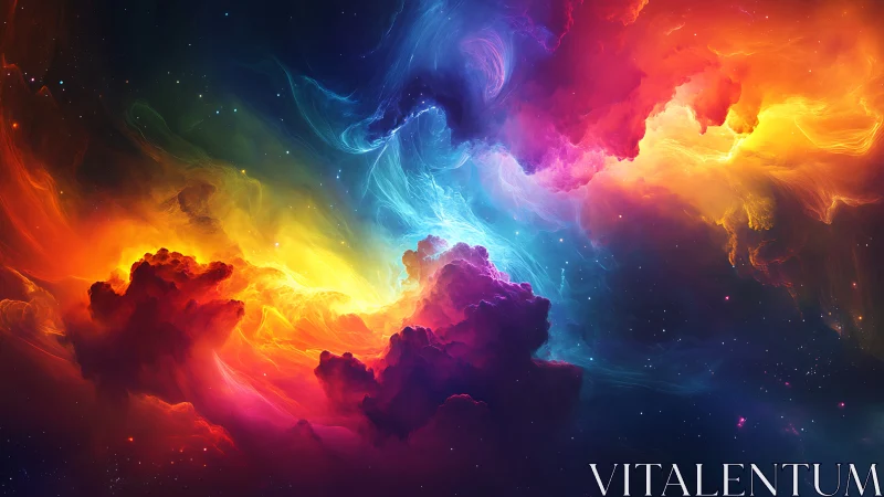 Starlit rainbow nebula swirling through a cosmic dreamscape.