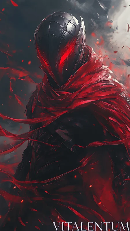 Digital painting of a crimson wraith in fractured red shrouds.