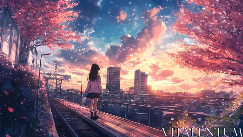 Soft evening sky wraps a quiet city station in pink light