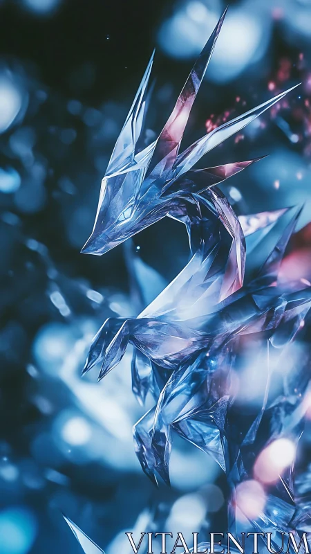 Crystal dragon sculpture glows within cool bokeh cosmos