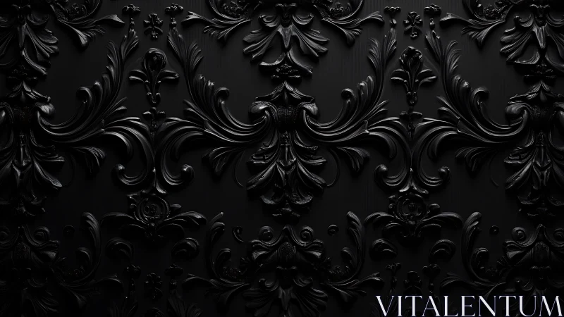 Deep-relief baroque foliage pattern with glossy black ornamental symmetry