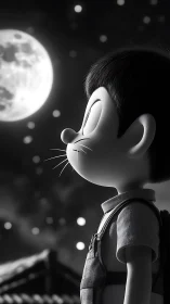 Monochrome 3D boy profile studies lunar illumination and bokeh field