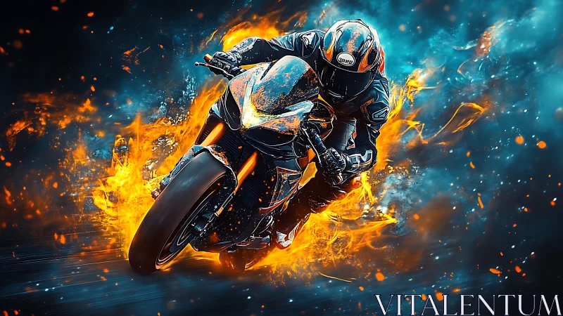 Thermodynamic velocity sweep of sport bike amid plasma flames.