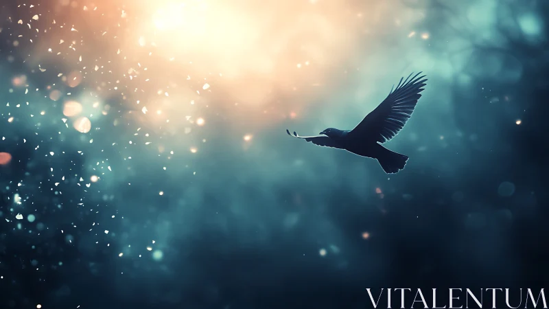 Digital painting of raven silhouette in cinematic backlight.