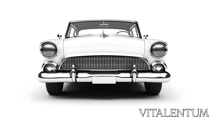 Classic white vintage car front view on clean background.