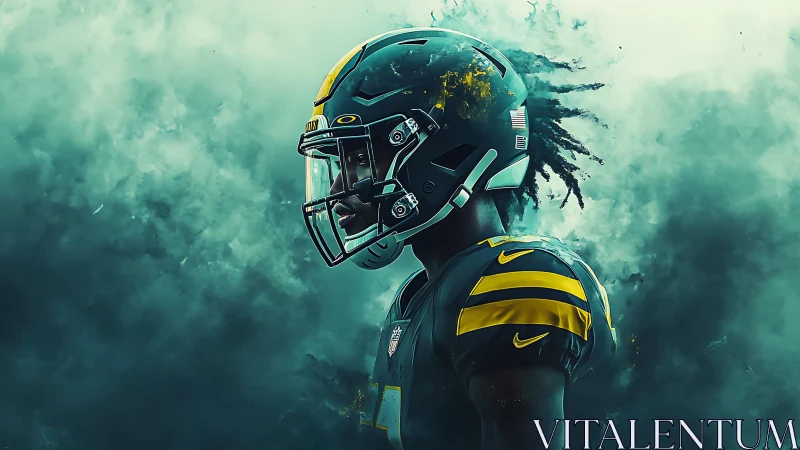 Digital portrait of American football player in teal smoke