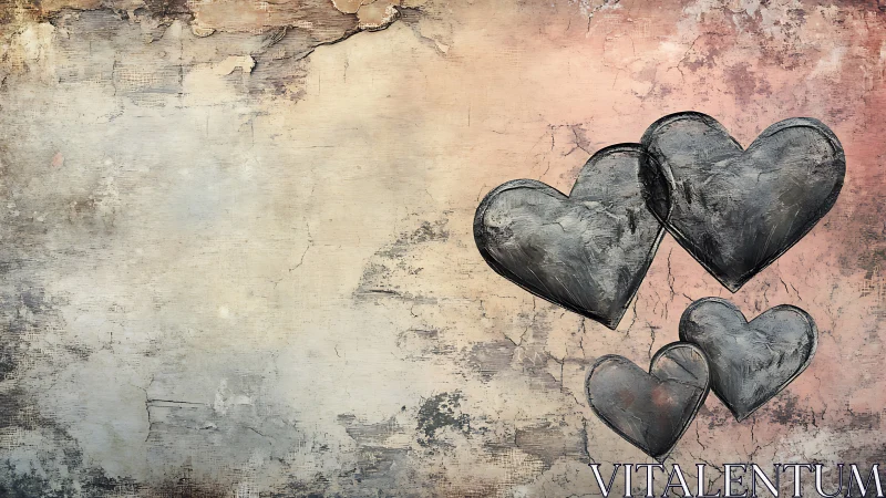 Monochromatic hearts on distressed textured background
