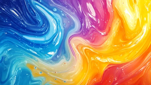 Molten rainbow waves swirl through luminous liquid color field.