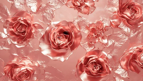 Metallic Roses Against Rose Gradient Background.
