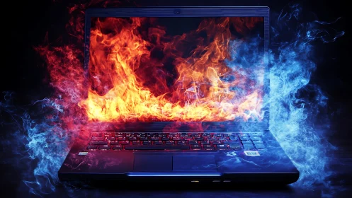 Digital Inferno: Gaming Laptop Erupts in Chromatic Chaos