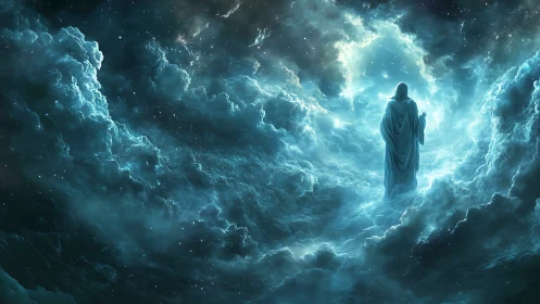 Starlit wanderer carves a luminous doorway through heaven