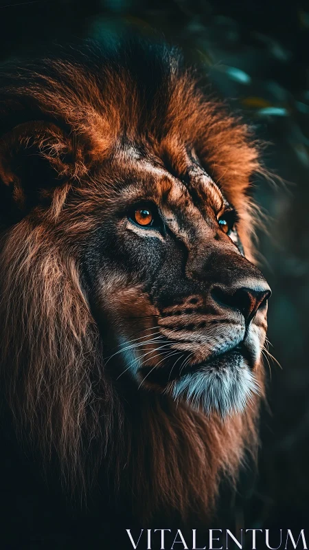 Lionfire gaze carves molten courage through twilight silence