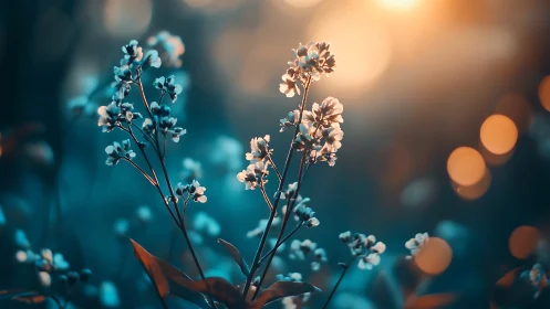 Delicate Flowers Glowing in Magical Twilight Light
