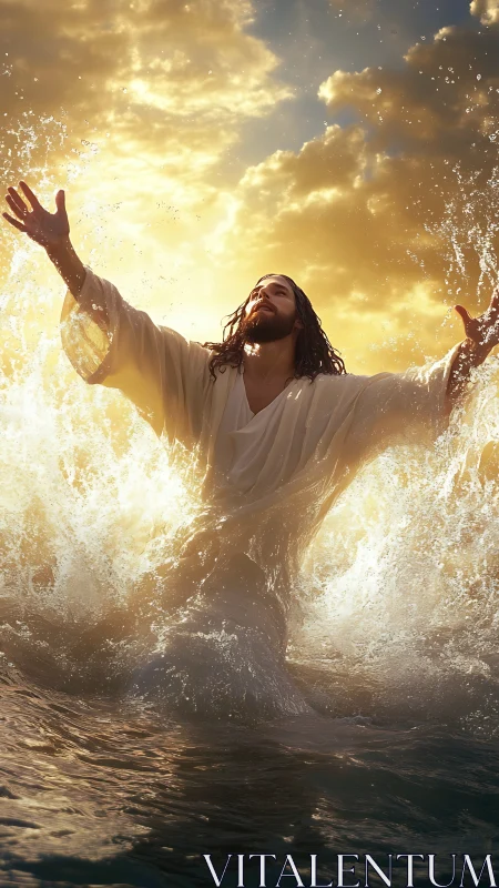 Dramatic water emergence rendered in luminous photoreal detail