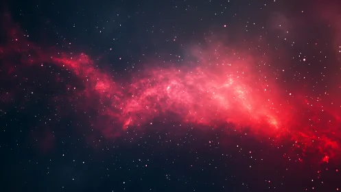 Bright red nebula stretches diagonally across star field