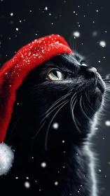 Midnight holiday panther-cat studying snow in silence.