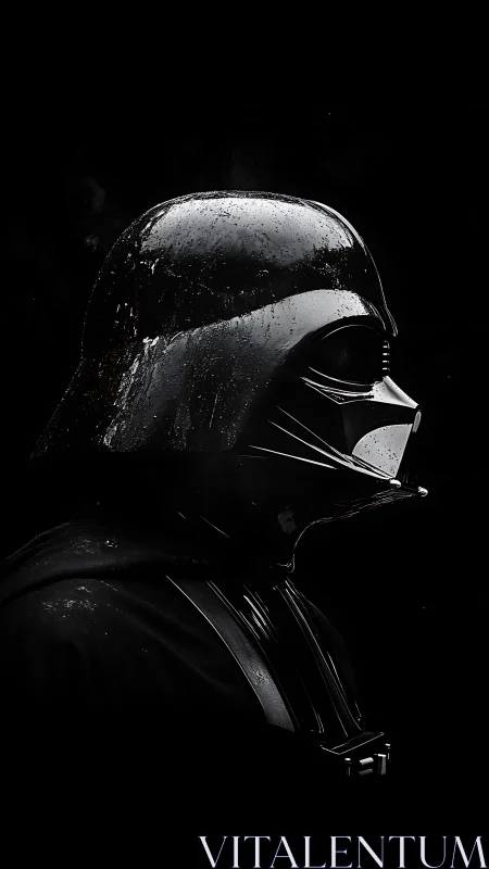 Helmeted sci fi character profile on black background.