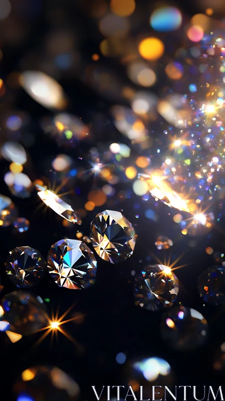 Floating cut diamonds reflect multicolored light bursts